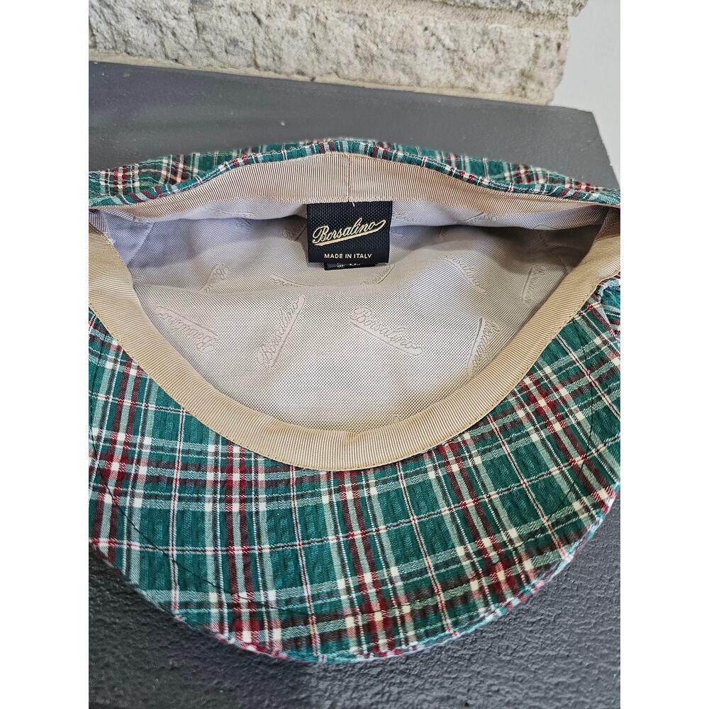 Borsalino Hat, Newsboy Made in Italy 99% Cotton Green Red Plaid US Sz 7 3/8 New - Picture 7 of 11